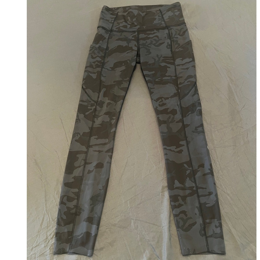 Lululemon Fast and Free High Rise Tight 25 Camo Deep Coal Multi Grey Size 4